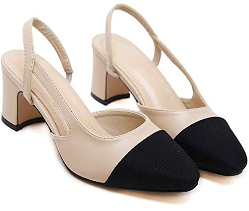 LAIYUTING Femmes élégantes Bloc de Talon Slingback Cuir Souple Sandale Pompes habillées,41EU