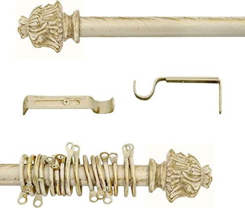 Gardinenstange Ausziehbar, Vorhangstange Gardinenstange variable Länge Landhaus Shabby Chic - Vintage - 160-300 - Durchmesser 2 cm - Elfenbein Dunkel/Gold - Metall