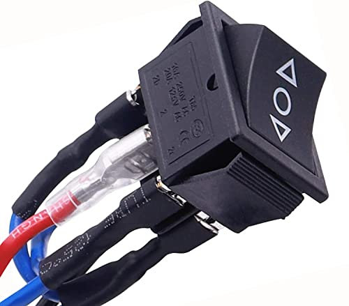 Taiss/Latching Control Kippschalter Schwarz Polarität Umkehrboot Wippschalter Automatikschalter Gleichstrommotor 6 Pin 3 Position 10A 12V EIN-AUS-EIN mit Kabel KCD2-203-L-JT