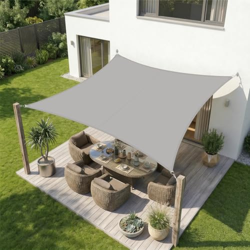 Sekey Sonnensegel Wasserdicht 3x4m Rechteckig, Sonnenschutz hochdichtes PES 160g/m² Wetterfest & Reißfest, Nahtversiegelung (Zuverlässig Dicht) & 95% UV Schutz, für Balkon Terrasse Garten, Hellgrau