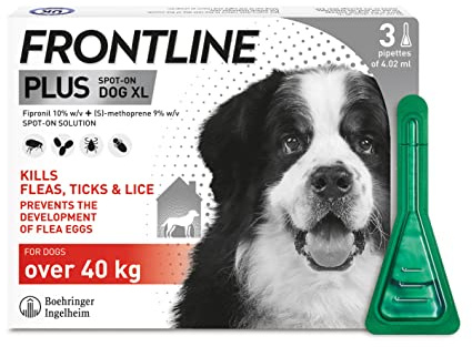 FRONTLINE Plus Flea & Tick Treatment for Extra Large Dogs - 3 Pipettes | Spot-On Parasite Treatment, Flea & Tick Control, Easy-Apply Pipettes