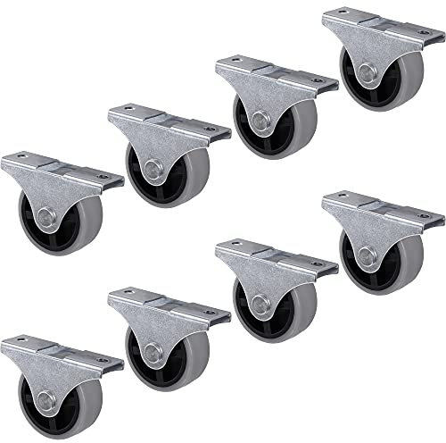 Gedotec Design Bockrollen mit Anschraubplatte | 8 er Set - Transportrollen für alle Böden | Kunststoff grau | CASTOR | Rollen-Ø 32 mm | Tragkraft 25 kg | Möbelrollen - Geräte-Rollen inkl. Schrauben