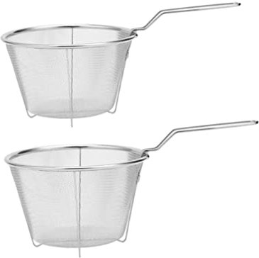 Cabilock 2pcs Frying Net Fine Mesh Stainless Steel Strainer Sieve Colander Strainer Basket with Handle Kitchen Round Wire Fry Basket Stainless Steel Wire Skimmer for Frying Food Pasta Spaghetti Noodle