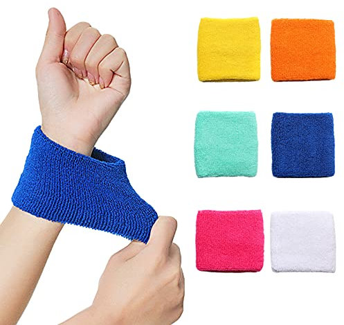 GmeDhc Schweißbänder Set, 6 Stück Schweißband Handgelenk, Farbe Schweissband Arm Schmal, Sport Wrist Wrap für Tennis Gymnastik Fußball Basketball (Einfarbig)