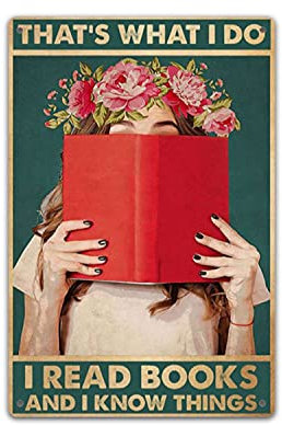 Poster, Motiv: Mädchen mit Blumen, Aufschrift That's What I Do I Read Books And I Know Things, Geschenk für Buchliebhaber, Poster, Bibliothek, Dekoration, Wanddekoration, 20 x 30 cm