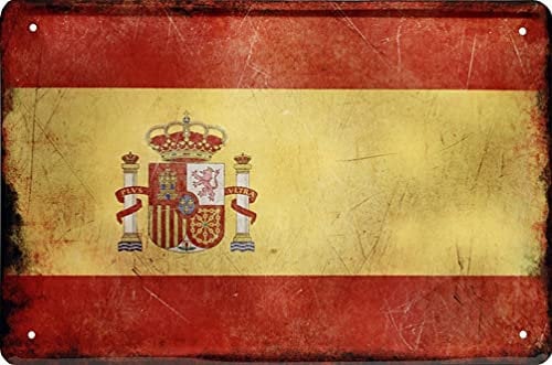 WOGEKA ART Cartel de chapa retro – Bandera Nacional de España – Divertido mensaje idea de regalo cumpleaños Navidad decoración 20 x 30 cm diseño vintage