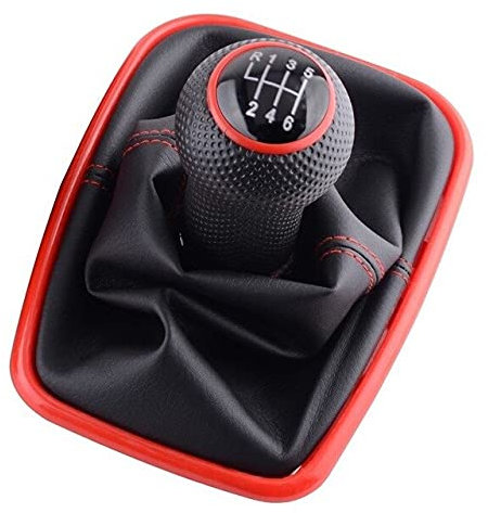 NICOLIE 5/6 Gang Schaltknauf Hebel Shifter Gaitor Stiefel Pu Leder Kompatibel Mit Vw 2003-2008 Golf 4 Iv Mk4 GTI R32 Jetta - 6-Gang-Rot
