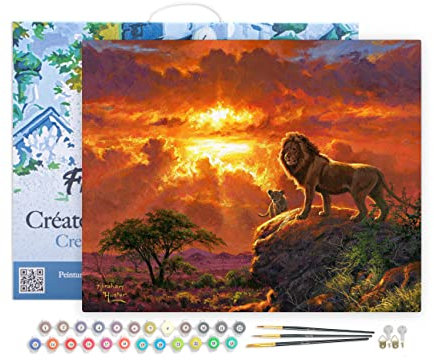 Figured'Art Peinture par Numéro Adulte avec Cadre Lion au coucher de soleil - Activité Manuelle Kit de Loisir Créatif DIY Numéro d'Art Complet - 40x50cm toile tendue sur châssis