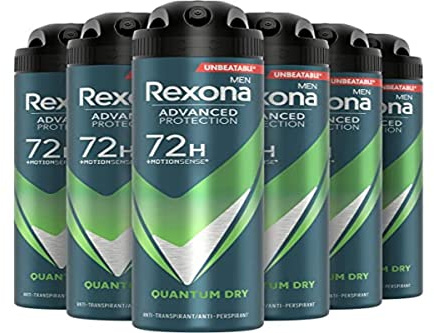 Rexona Men Advanced Protection Quantum Dry Anti-Transpirant Deodorant Spray bietet bis zu 72 Stunden Schutz vor Schweiß und Körpergeruch - 6 x 150 ml - Vorteilspack