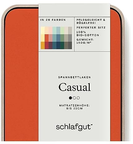 Schlafgut Casual Spannbettlaken 120x200cm bis 130x200cm - 100% Biobaumwolle, Oeko-TEX Zertifiziert, Red Mid, Matratzenhöhe bis 25cm