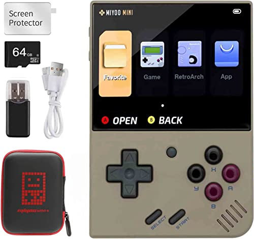 Miyoo Mini Plus Handheld-Spielekonsole, 3,5-Zoll-Open-Source-Retro-Spielekonsole mit 64G TF-Karte, eingebaute 10000 + klassische Spiele, Unterstützung WiFi,Mit Aufbewahrungstasche