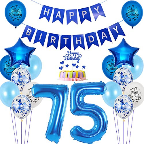 Luftballons 75. Geburtstag deko Mann blau,Folienballon 75 jahre Geburtstag dekoration Männer blau set,happy Birthday 75th Geburtstagsdeko 75 jahre Mann deko Ballon 75 Geburtstag Mann deko