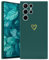 Wirvyuer Kompatibel mit Samsung Galaxy S22 Ultra 5G Hülle Mädchen Handyhülle Gold Liebesherz Weich Silikon Case Süßes Gold Love Slim Stoßfest Schutzhülle für Samsung S22 Ultra 5G Dunkelgrün
