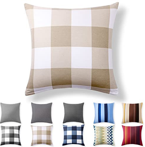 Alreya Renforcé Kissenbezug 40 x 40 cm - 100% Baumwolle mit Reißverschluss, Superweicher Kopfkissenbezug 40x40, Kissenhülle, Braun Kariert, nur Kissenbezug