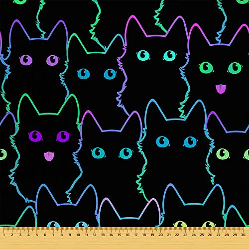 HEKO PANELS Stoff Oxford Wasserdichte Meterware Canvas Polyester Stoff Zum Nähen Nähstoffe Möbelstoffe Dekostoffe Handwerken Wasserabweisend Blickdicht Katzen Schwarz 3 Meter 155 x 300 cm