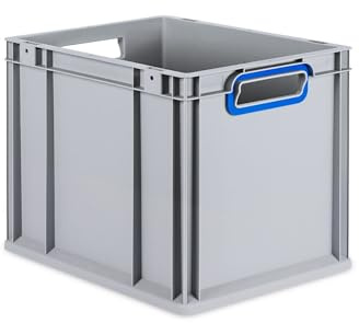 PROREGAL Eurobox NextGen Color | HxBxT 32x30x40cm | 30 Liter | Griffe blau offen | Glatter Boden | Eurobehälter, Transportbox, Transportbehälter, Stapelbehälter