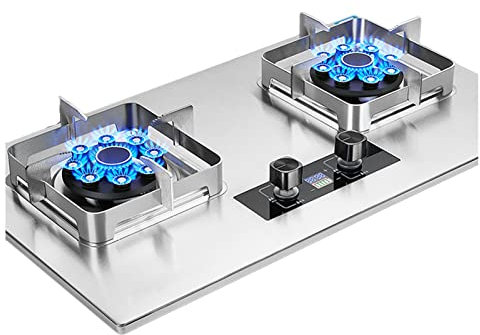 Gas Stove Cooktop Double Stove Burners,Tempered Glass Built-in Gas Hob LPG/NG Dual Fuel Easy to Clean for RVs, 5.2KW Double Burner (Color : Silver, Size : LPG)