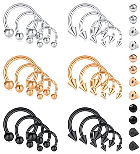 Rajnard Hufeisen Septum Nasenring Piercing und Ersatz Kugel Set Silber Schwarz Rose Gold 16G Chirurgenstahl Lippe Tragus Helix Knorpel Rook Conch Ohrringe 6 8 10 12mm