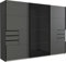möbelando Schwebetürenschrank Barcelona in GRPAHIT + Glas SCHWARZ mit 6 Schubladen und 3 Türen. Abmessungen (BxH) 270x208 cm