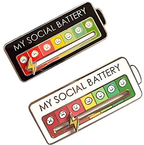 2 Pack Social Battery Badge, My Social Battery Slider Pin for Women Men, Funny Battery Enamel Pin Aesthetic Lapel Pin, Creative Interactive Mood Pins Badges for 7 Days, Gift for Introverts