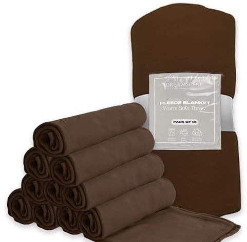 Dreamscene 10 x Plain Fleece Blankets Bulk Cream Throw, Soft Cosy Warm Throws for Sofas Bed Couch Settee Throws Wholesale Joblot Travel Garden Blanket King Size Bed Throw, 200 x 240cm