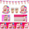 52Pcs Papier Partygeschirr Set, Kindergeburtstag Mädchen Party Geschirr, Prinzessin Teller Tischdecke Tassen Servietten Banner, Kindergeburtstag Partygeschirr per 10 Ospiti