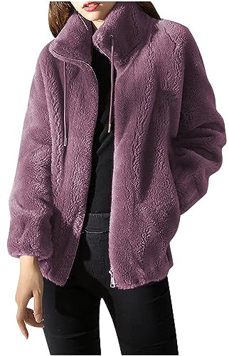 Susenstone Vestes Polaires Femme Zippé Pull Épais en Peluche Vêtements d'extérieur Confortable Manteau Moelleux Oversize Col Montant Fermeture Éclair Grande Taille Teddy Hiver Chaud Blazer Hauts