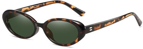 YUELUQU Retro Oval Sonnenbrillen，VintageTrendy Runde Sonnenbrillen für Damen Herren UV400 (Leopard/grün)