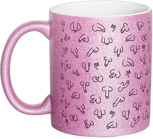 OM3® witzige Glitzertasse mit Penisse Kaffeetasse Pimmel Tasse Penis-Muster - Glitter Tasse - Keramik Becher - 11oz 325ml - Rundumdruck - Rosa