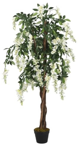vidaXL Glyzinienbaum Künstlich, Kunstpflanze mit 560 Blättern, Kunstbaum Dekobaum für Innen Außen, Künstliche Pflanze Zimmerpflanze, Grün Weiß 80 cm
