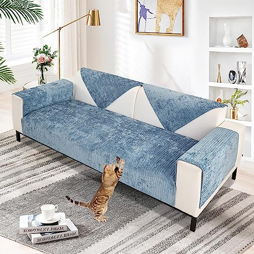 Aus Weichem Chenille Sofabezug 1/2/3/4 Sitzer L Form Sofa Couch überzug Ecksofa, Neue Universelle Rutschfeste Sofa Überwurf, Solide Dicke Strukturierte Sofaschoner für Wohnzimmer(Blau, 90x210cm)