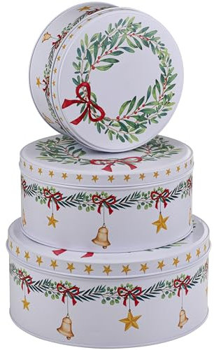BALOU LIVING 3er Set Keksdose Weihnachten - Weihnachtskeksdosen aus Metall - Weihnachtliche Plätzchendose Blechdose, Girlande