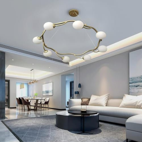 RuiRfh Pendelleuchte G9 Retro goldener Industriestil Metall Astbeleuchtung höhenverstellbare Deckenleuchte weißes Glas dekorative Hängelampe geeignet für Esszimmer Schlafzimmer Wohnzimmer Bauernhaus (