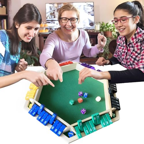 MZSX Shut the Box Dice Game - Wooden Board Game with Dice, 1-6 Player Math Skills Educational Montessori Toy for Families