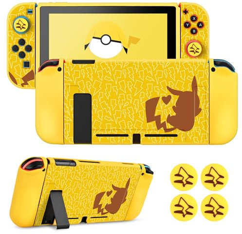 DLseego Funda Protectora para Switch,Delgado Suave Acoplable Carcasa Protectora Switch Resistente a los Arañazos Cubierta Protectora de TPU con 2 JoyCon Cover y 4 Tapas para Joystick-Amarillo Switch