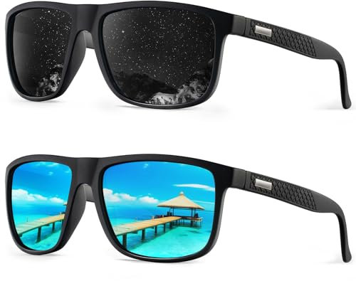 HENGOSEN Polarised Sunglasses Men Sports: Mens Sunglasses Fishing Driving Running Retro Sun Glasses with UV Protection 2 PACK