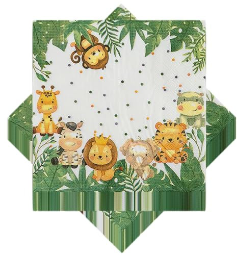 40 Stück Servietten für Kindergeburtstag - Dschungel Safari Party Tier - Happy Birthday Party Dekorationen