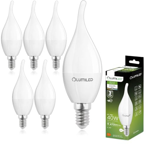 Lumiled BA35 E14 LED Lampe 5W (ersetzt 40W), 470 Lumen, Kerze Milch Glas Leuchtmittel in Kerzeform Windstoß 4000K Neutralweiß Birne Lampen 180° Grad Abstrahlwinkel LED Lampen Kerzenbirnen 6er-Pack
