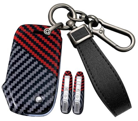 ontto Coque de clé de voiture en fibre de carbone pour Kia Stinger Sportage Forte Niro Seltos Sorento Soul K5 K3 Porte-clés Accessoires 3/4 boutons-A Noir Rouge