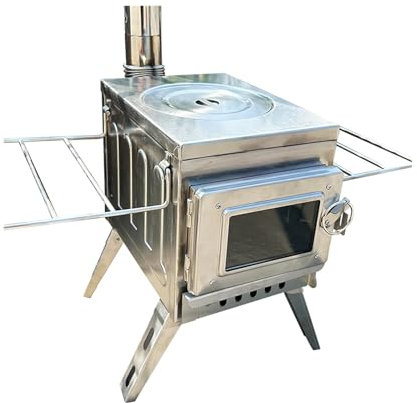 Holzofen Wohnzimmer Klein, Holzofen Zum Kochen mit Klappbaren Beinen mit Sichtfenster Holz Kamin, Zeltheizung Camping, Holz Tent Stove Zelt Ofen Outdoor