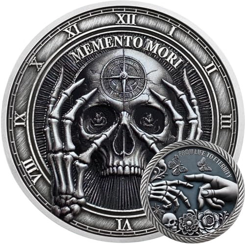 AtSKnSK Memento Mori Münze – Gesicht-haltender Skelett, Herausforderungs-Medaillon, Stoische Münze und Erinnerungsstück für Damen und Herren
