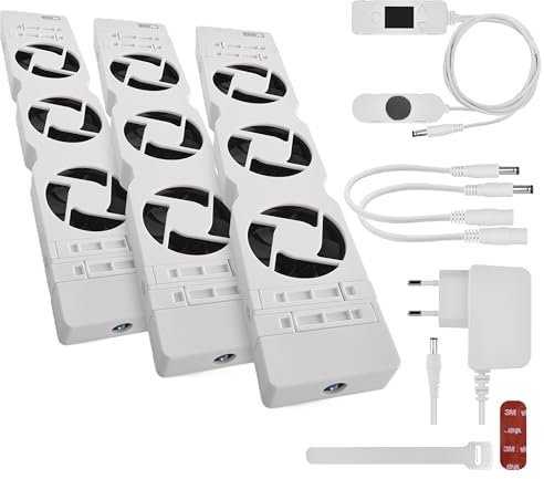 EMOS Heizung-Ventilator zum Sparen von Energie und Heizkosten, Starterset TRIO, 3 Stück Heizgebläse inkl. Temperatursensor mit Regler, Ladegerät und Zubehör, Luftdurchsatz 36 m3/h pro Ventilator
