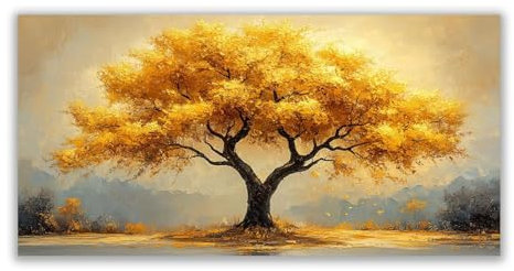 BOHUO Gelb, grau Kunstdrücke auf Leinwand Baum Wandbilder, Minimalistischer Baum Baum des Lebens Bild Moderne Gemälde für Yoga-Raum Home Wanddeko-80x160cm Ungerahmt