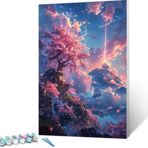 Blume Malen Nach Zahlen Erwachsene, Malen Nach Zahlen DIY Handgemalt Ölgemälde Kit für Anfänger und Erwachsene, Paint by Numbers Basteln mit Pinseln Home Wand Dekor, Ohne Rahmen 100x135 cm Berg L - 9