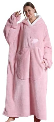 budiniao Modischer TV Decke Bademantel mit langen Winterärmeln, Polyester Tasche, tragbar mit Ärmeldecke für Paare, Rosa