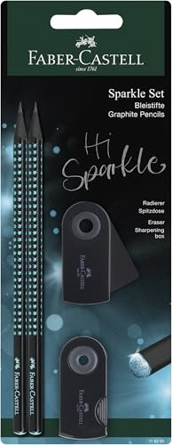 Faber-Castell 118295 - Schreibset Sparkle Midnight ocean, Stifte Schreibwaren Set, mit 2 Bleistifte, 1 Radierer und 1 Spitzer