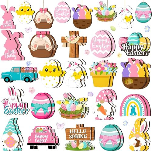 Ciondolo e Bomboniere di Pasqua - 40 Pezzi Decorativi per Albero, Ovetti e Ornamenti per Uova, Artigianato Fai da Te per la Casa Unico