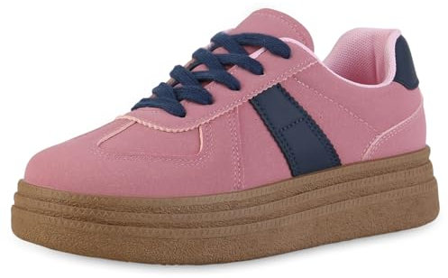 VAN HILL Damen Plateau Sneaker Plateau Basic Trendy Schuhe 216671 Pink 38