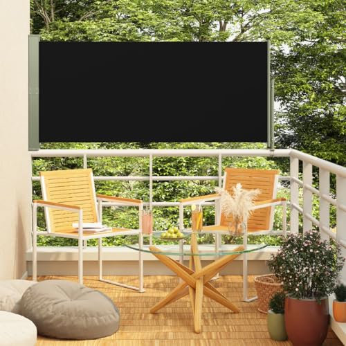 Myheimly Seitenmarkise Ausziehbar Sonnenschutz Sichtschutz Windschutz Seitenrollo Markise Seitenwandmarkise Balkon Garten Terrasse Schwarz,140 x 300 cm