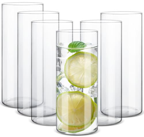 Hioph Drinking Glasses Set of 6, 390ml Lead-Free Highball Glasses, Clear Water Glasses Glass Tumblers, Tall Beverage Cups Glassware for Water, Juice, Cocktail, Drinks, Beer, Soda